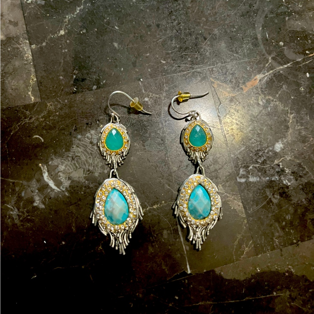 Alexis Bittar Turquoise and Gold Double Drop Earrings